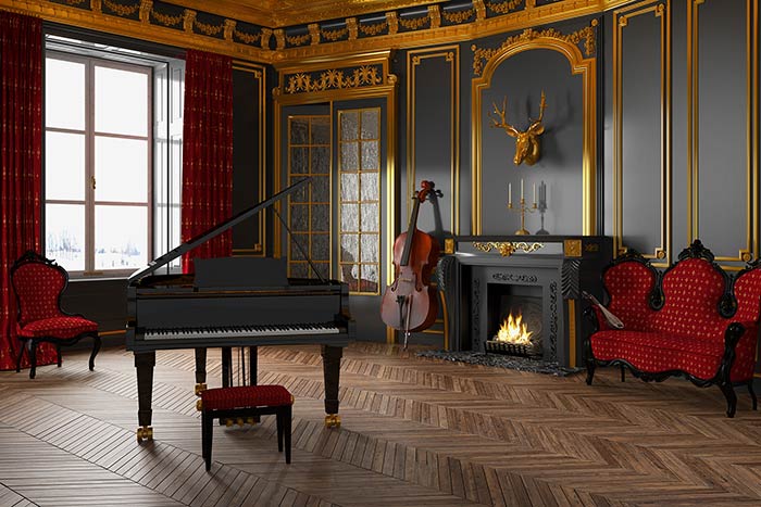 A classic room with grand piano feat