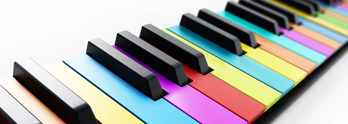 Colourful piano keyboard