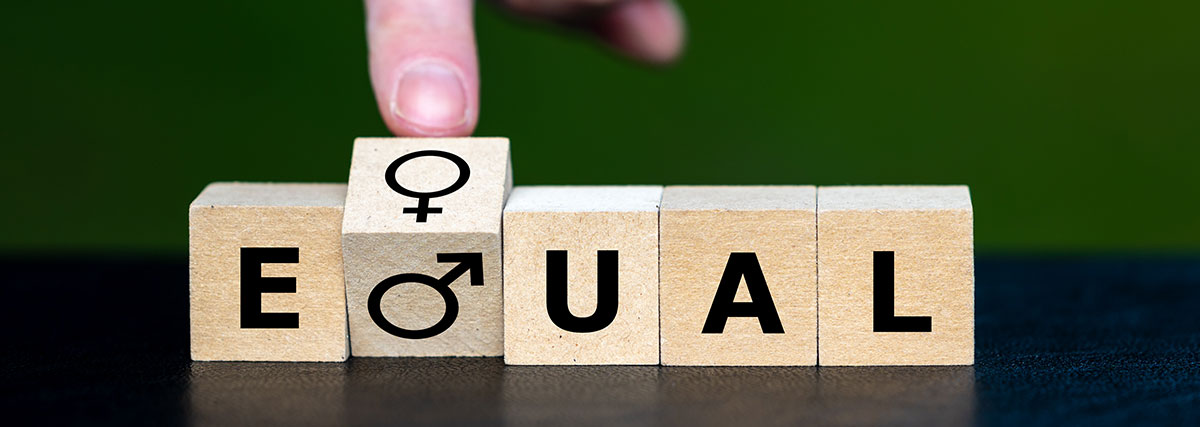 Equal gender symbols of men and women with a finger pointing on it