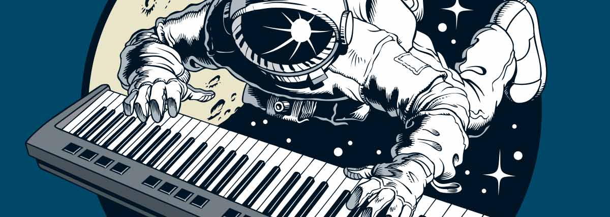 Illustration of astronaut playing piano