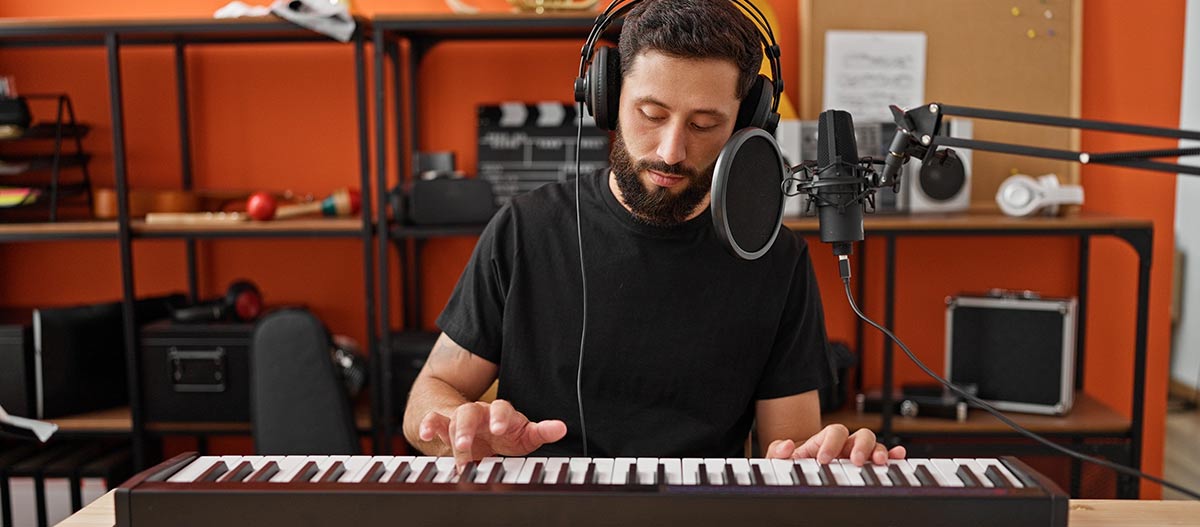 Man playing keyboard in the studio