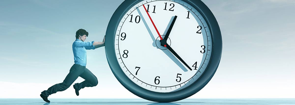 man pushing the time