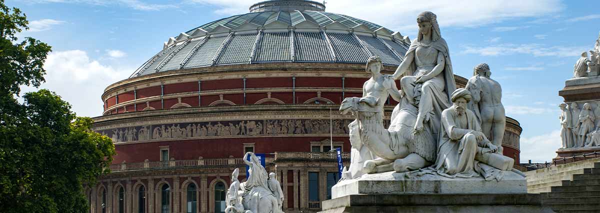 The Albert Hall with statues at the front